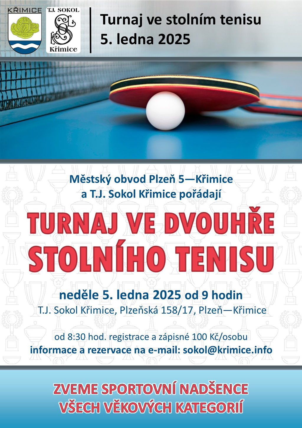 leták: Turnaj stolní tenis Křimice 2025